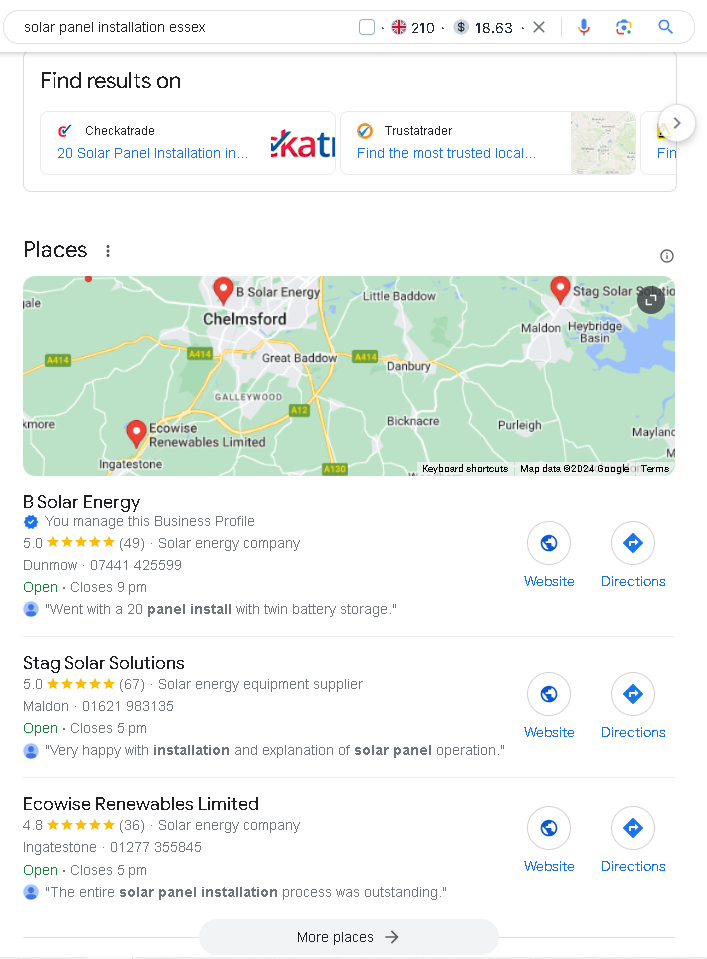 B Solar Energy — Dominating "Solar Panel Installation Essex" searches